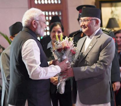 Nepal Prime Minister K.P Oli And India Prime Minister Narendra Modi. During Narendra Modi Visit To Nepal 2015.