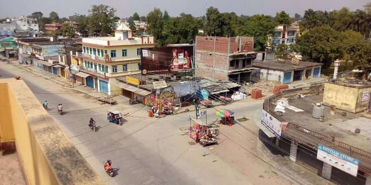 Buildings and roads around Park Chowk in Dhangadhi.
