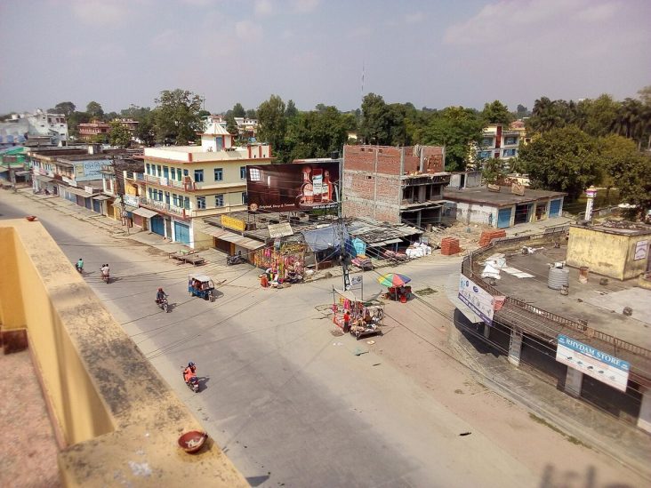 Buildings and roads around Park Chowk in Dhangadhi.