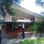 Classroom building surrounded by trees at Laboratory School.