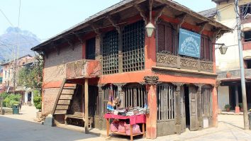 Traditional brick-and-timber library building in Bandipur.