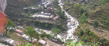 Buildings beside the river at Syaphru in Rasuwa.