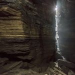 Layered rock surfaces inside Gupteshwor Cave in Pokhara.