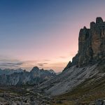 Tre Cime mountain peaks at sunset in Italy’s Dolomites.